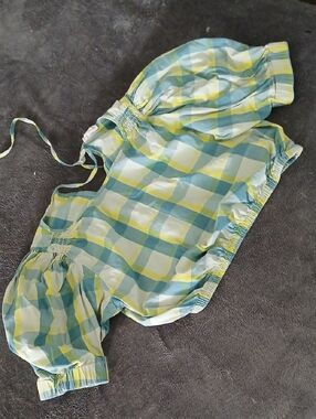 a.n.a Blue, Yellow and White Plaid Off-Shoulder Top